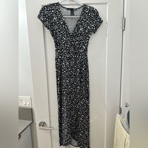 Black and white floral wrap dress